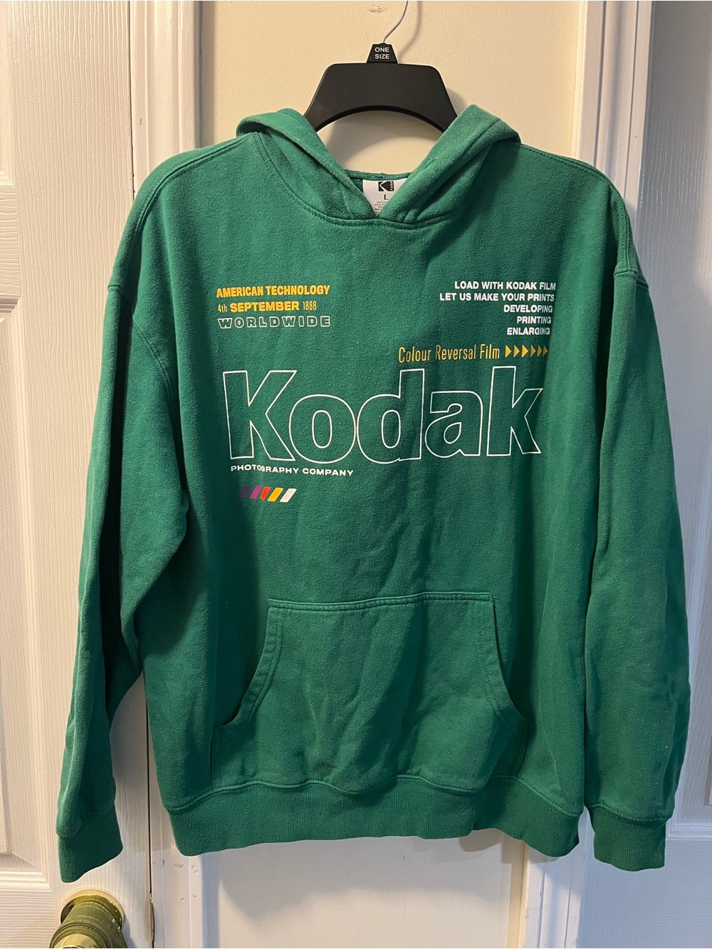 Kodak Photography Graphic Hoodie Adult Size L Green Retro Sweatshirt Y2K Style